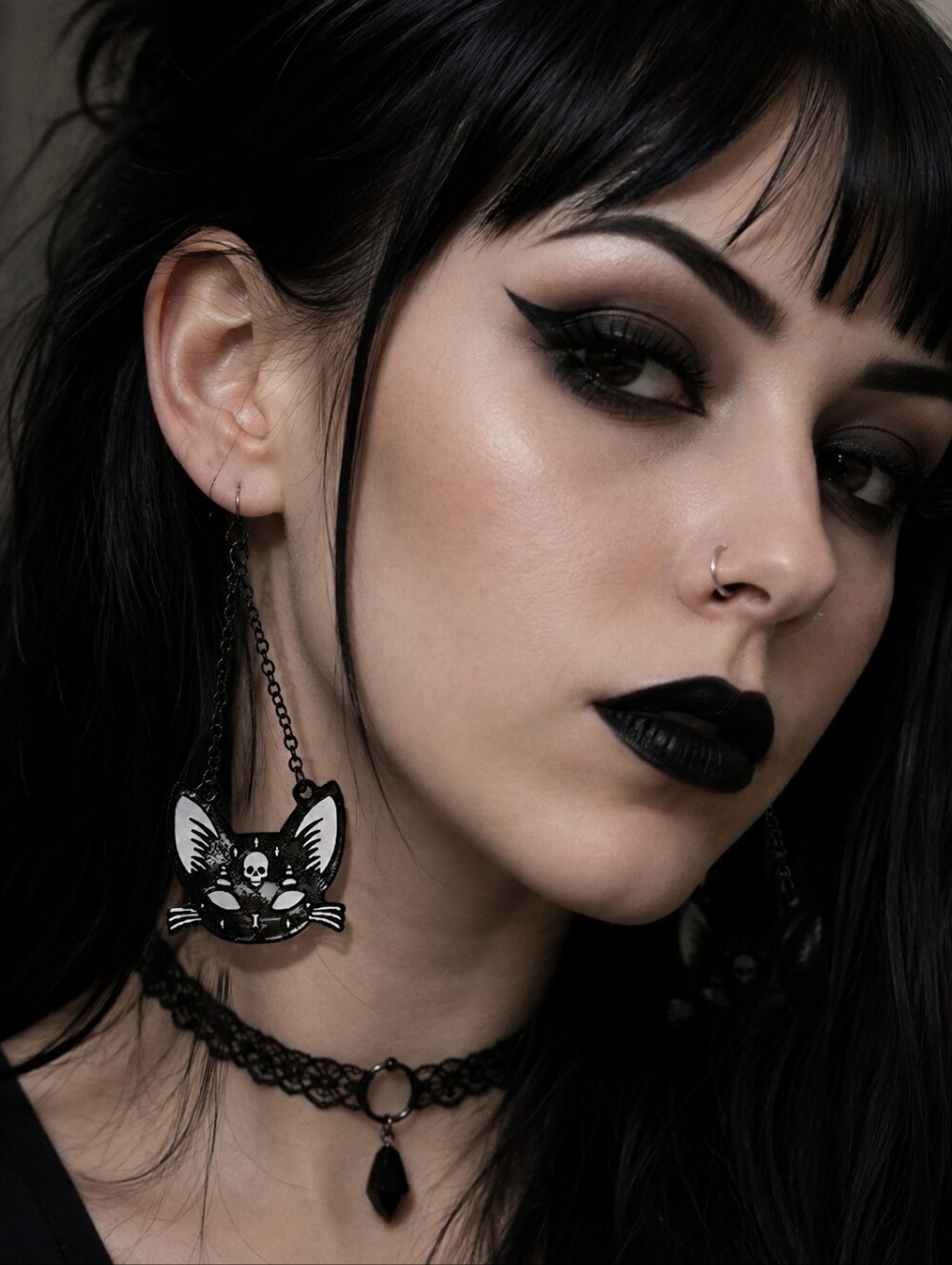 Black Cat Earrings Punk Fringe Witch Halloween Goth Fashion Jewelry Accessories
